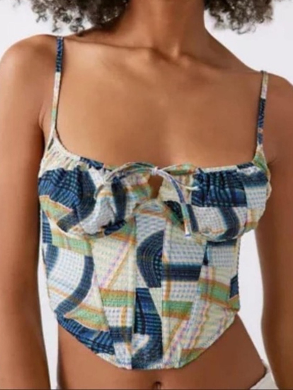 Urban Outfitters- Out From Under Multicolor Plaid Crinkle Corset Top
